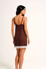 Camisola Curta Essencial com Renda Bege em Malha Marrom