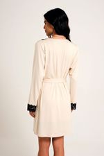 Robe Curto Essencial com Renda Preta em Malha Bege