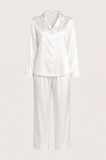 Pijama Clássico Longo com Botões em Cetim Off White  Essencial