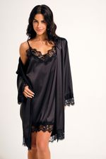 Robe Curto com Renda em Cetim Preto Essencial
