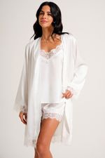 Robe Curto com Renda em Cetim Off White Essencial