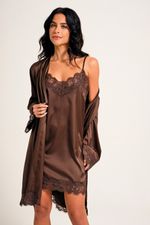 Robe Curto com Renda em Cetim Marrom Essencial