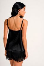 Short Doll com Renda em Cetim Preto Essencial