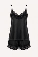 Short Doll com Renda em Cetim Preto Essencial
