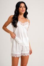 Short Doll com Renda em Cetim Off White Essencial