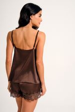 Short Doll com Renda em Cetim Marrom Essencial
