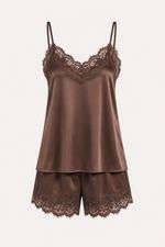 Short Doll com Renda em Cetim Marrom Essencial