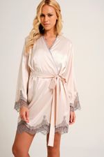 Robe Curto com Renda e Detalhe na Vista Cinza em Cetim Nude