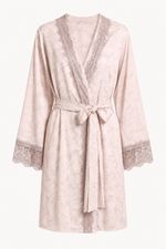 Robe Curto com Renda Cinza em Cetim Estampa Beija Flor