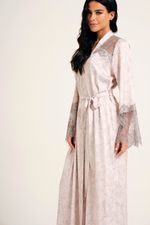 Robe Midi com Renda Cinza em Cetim Estampa Beija Flor