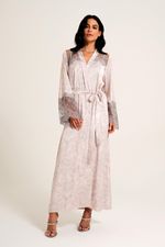 Robe Midi com Renda Cinza em Cetim Estampa Beija Flor