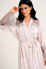 Robe Midi com Renda Cinza em Cetim Estampa Beija Flor