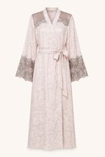 Robe Midi com Renda Cinza em Cetim Estampa Beija Flor