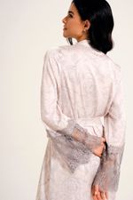 Robe Midi com Renda Cinza em Cetim Estampa Beija Flor