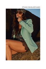 Conjunto Short Doll com Renda em Viscose Estampa Paisley Marrom e Tiffany
