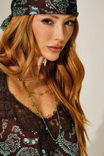 Camisola Curta com Renda em Viscose Estampa Paisley Marrom e Tiffany