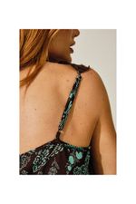 Camisola Curta com Renda em Viscose Estampa Paisley Marrom e Tiffany