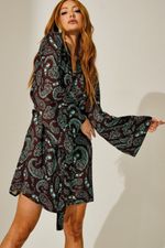 Kimono em Viscose Estampa Paisley Marrom e Tiffany