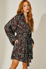Kimono em Viscose Estampa Paisley Marrom e Tiffany
