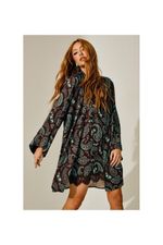 Kimono em Viscose Estampa Paisley Marrom e Tiffany
