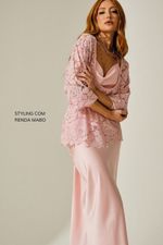Slip Dress Midi em Cetim Rosa Ballet
