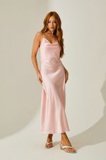 Slip Dress Midi em Cetim Rosa Ballet