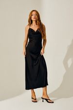 Slip Dress Midi em Cetim Preto