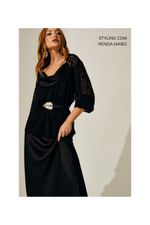 Slip Dress Midi em Cetim Preto