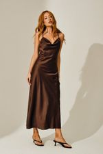 Slip Dress Midi em Cetim Marrom