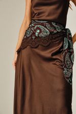 Slip Dress Midi em Cetim Marrom