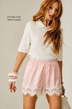 Conjunto Short Doll com Renda em Cetim Rosa Ballet