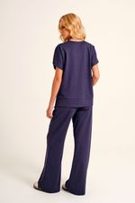 Blusa Loungewear Marinho Manga Curta com Zíper em Malha Power