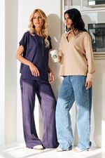 Blusa Loungewear Marinho Manga Curta com Zíper em Malha Power