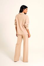 Calça Loungewear Bege com Recorte em Malha Power