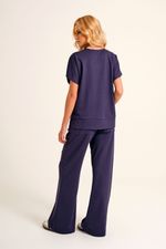 Calça Loungewear Marinho com Recorte em Malha Power