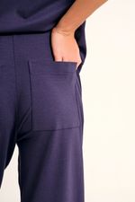 Calça Loungewear Marinho com Recorte em Malha Power