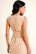 Vestido Midi Loungewear Bege com Faixa em Malha Power