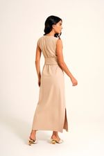 Vestido Midi Loungewear Bege com Faixa em Malha Power