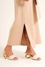 Vestido Midi Loungewear Bege com Faixa em Malha Power