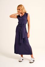 Vestido Midi Loungewear Marinho com Faixa em Malha Power