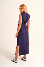 Vestido Midi Loungewear Marinho com Faixa em Malha Power