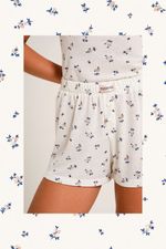 Pijama Trijunto com Cardigã, Top de Renda e Shorts em Malha Maquinetada Estampa Mini Floral