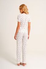 Pijama Longo com T-shirt em Malha Maquinetada com Estampa Mini Floral