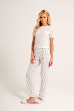 Pijama Longo com T-shirt em Malha Maquinetada com Estampa Mini Floral
