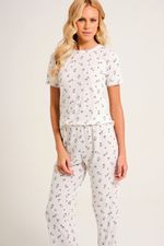 Pijama Longo com T-shirt em Malha Maquinetada com Estampa Mini Floral