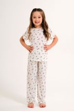 Pijama Longo com T-shirt Infantil em Malha Maquinetada Estampa Mini Floral