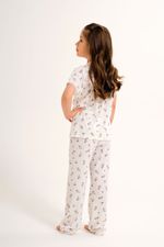 Pijama Longo com T-shirt Infantil em Malha Maquinetada Estampa Mini Floral