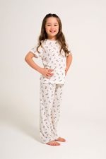 Pijama Longo com T-shirt Infantil em Malha Maquinetada Estampa Mini Floral