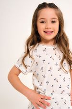 Pijama Longo com T-shirt Infantil em Malha Maquinetada Estampa Mini Floral