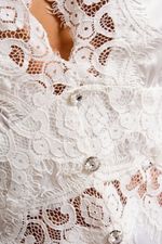 Camisola Longa Decorada com Botões Swarovski com Renda em Cetim Off White Noiva